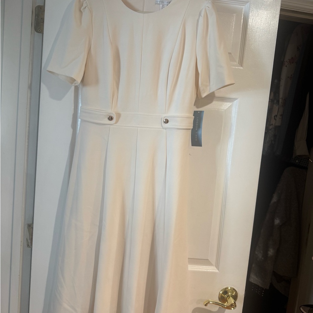 London Times Cream Midi Dress with Button Detail